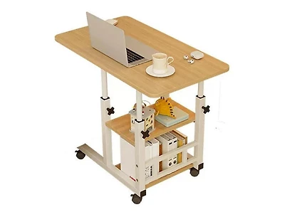 gaomon Adjustable Height C Table with Wheels, Overbed Table with Storage Shelves