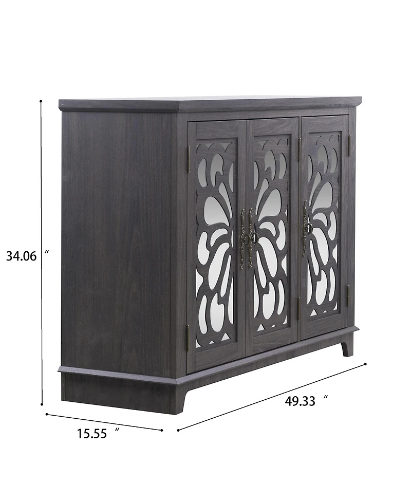 Clihome Buffet Cabinet with 3 Mirrored Doors, 49.33'' Wide Storage Adjustable Shelves