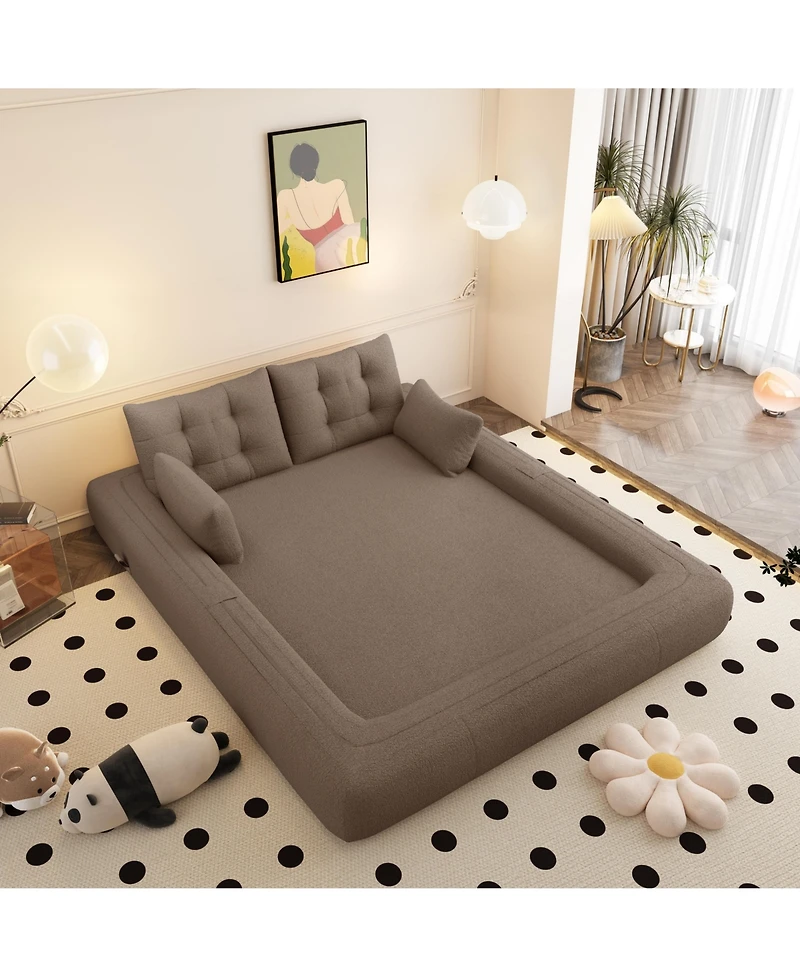 Clihome 78.7" Folding Sleeper, 3-in-1 Convertible Sofa Bed - Teddy Velvet Floor