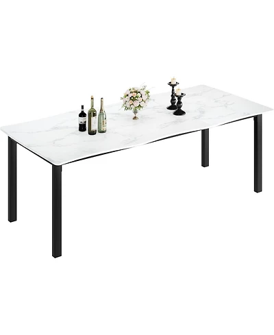 gaomon 78.7 Inch Dining Table for 6-8, Rectangular Mdf Top with Wave Edge, Durable Metal Frame, Waterproof and Scratch Resistant