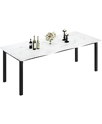 gaomon 78.7 Inch Dining Table for 6-8, Rectangular Mdf Top with Wave Edge, Durable Metal Frame, Waterproof and Scratch Resistant