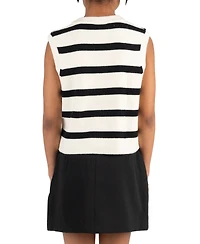 Tween Diva Girls' 7-12 Striped Sweater Vest, Pleated Skort with Belt and Bow Hair Clip, 3-Piece Set