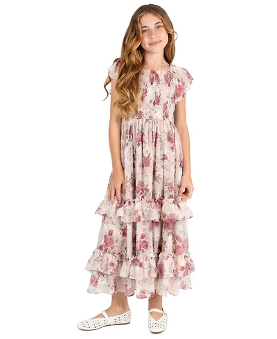 Rare Editions Girls' 7-14 Embroidered Burnout Chiffon Floral Sleeveless Maxi Dress