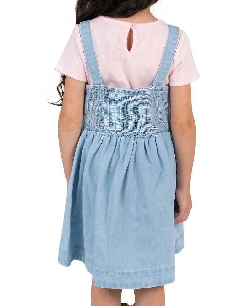 Rare Editions Girls' 2T-6X Ribbed Top and Denim Bow Jumper, 2-Piece Set
