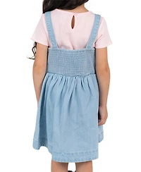 Rare Editions Girls' 2T-6X Ribbed Top and Denim Bow Jumper, 2-Piece Set
