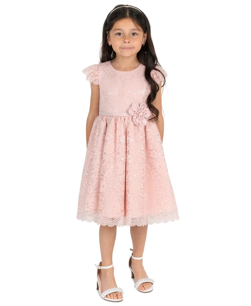 Rare Editions Girls' 2T-6X Lace Flutter Sleeve Dress