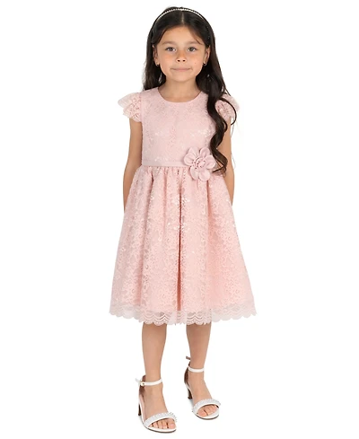 Rare Editions Girls' 2T-6X Lace Flutter Sleeve Dress