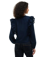 Tommy Hilfiger Women's Frill Detail Long-Sleeve Tie-Neck Top