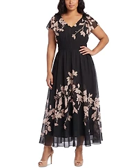 Taylor Plus Floral Smocked Waist V-Neck Dress