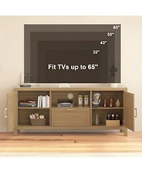 gaomon 59 Inch Farmhouse Tv Stand, Wooden Media Console with Cabinets, Drawer and Open Shelf