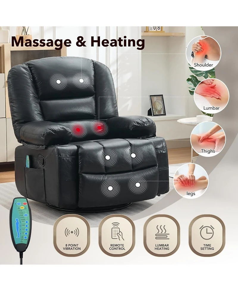 gaomon Oversized Recliner Chair, 360degree(s) Swivel Recliner for Adults,Rocking Recliner Chair with Heat and Massage