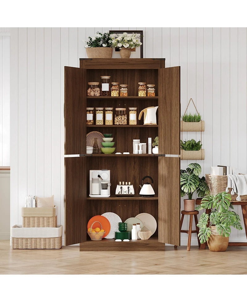gaomon 71 Inch Tall Farmhouse Kitchen Pantry Storage Cabinet with 4 Barn Doors and Adjustable Shelves, for Kitchen, Dining Room, Bathroom