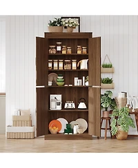 gaomon 71 Inch Tall Farmhouse Kitchen Pantry Storage Cabinet with 4 Barn Doors and Adjustable Shelves, for Kitchen, Dining Room, Bathroom