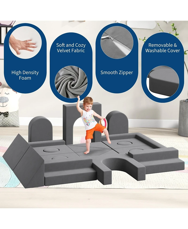 gaomon 22-Piece 2-Seat Modular Foam Kids Play Couch, Convertible Easy Clean Safe Educational Sofa for Toddler Indoor Play
