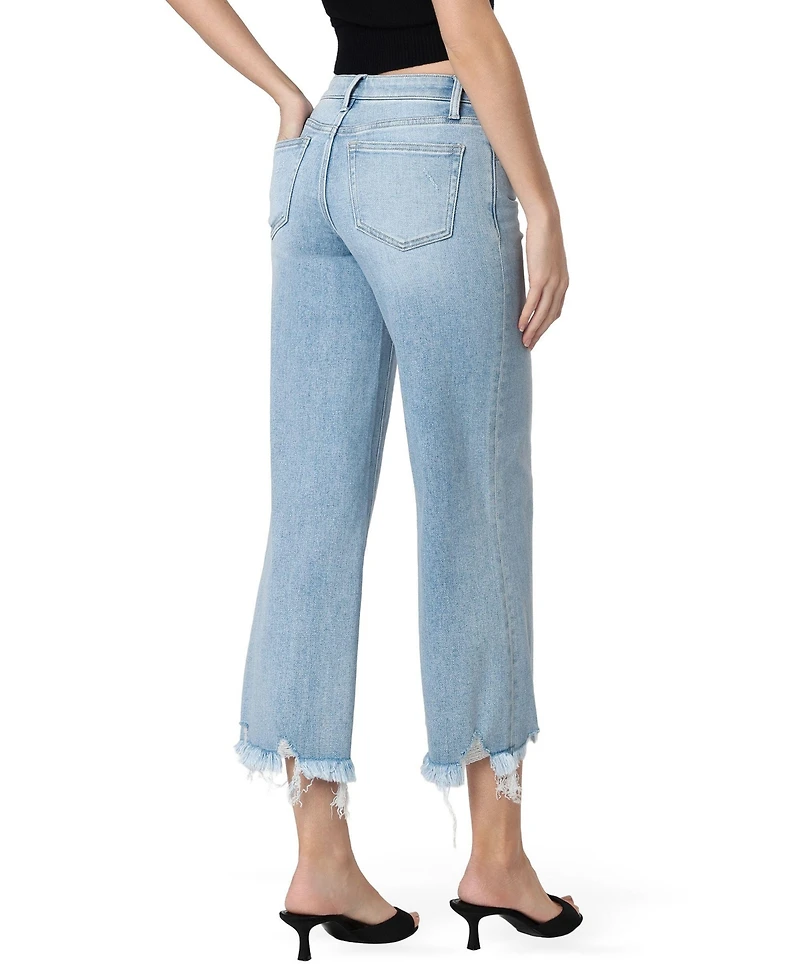 Vervet Women's Mid Rise Raw Distressed Hem Crop Wide Leg Jeans