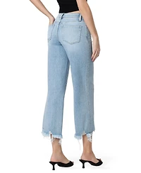 Vervet Women's Mid Rise Raw Distressed Hem Crop Wide Leg Jeans