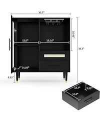 gaomon Modern Wine Bar Cabinet with Glass Door – Wine Rack, Drawers and Generous Storage – Freestanding Buffet Sideboard, Living Room
