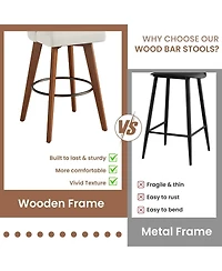 gaomon Counter Height Bar Stools Set of 2, Linen Fabric Bar Chairs with Backs and Wood Legs, 360degree(s) Swivel Barstools, 26" Seat Height