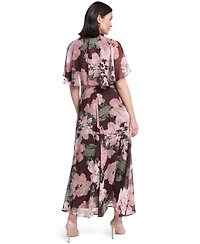 Calvin Klein Women's Flutter-Sleeve Floral Chiffon Fit & Flare Dress