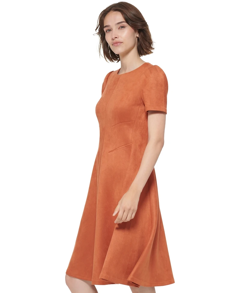 Calvin Klein Women's Short-Sleeve Suede Fit & Flare Dress