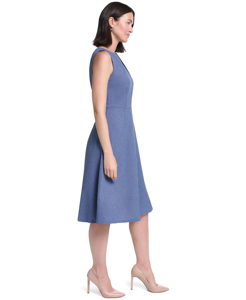 Calvin Klein Women's Textured Tencel Boat Neck Fit & Flare Dress