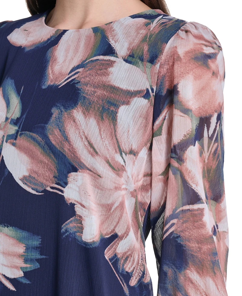Calvin Klein Women's 3/4-Sleeve Floral Chiffon Shift Dress