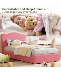 gaomon Twin Bed Frame for Kids with 2 Drawers, Velvet Twin Bed for Girls, Boys, Sturdy Platform Bed, No Box Spring Needed, Noise Free