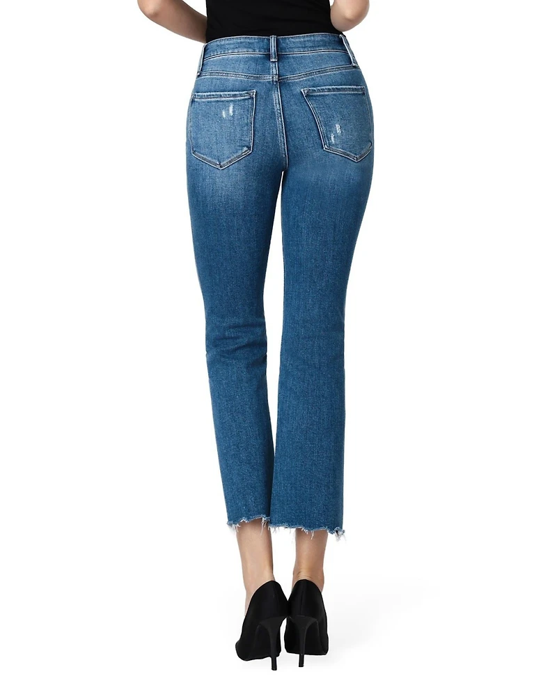 Flying Monkey Women's High Rise Raw Distressed Hem Kick Flare Jeans