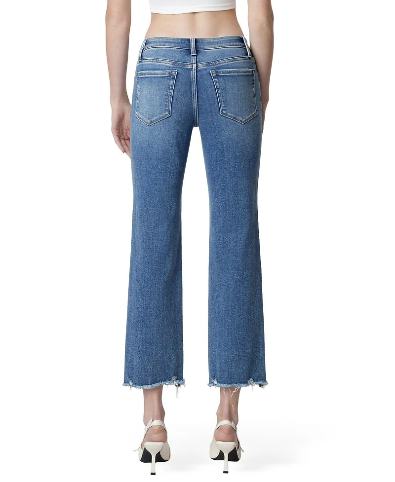 Vervet Women's Mid Rise Distressed Hem Crop Straight Jeans