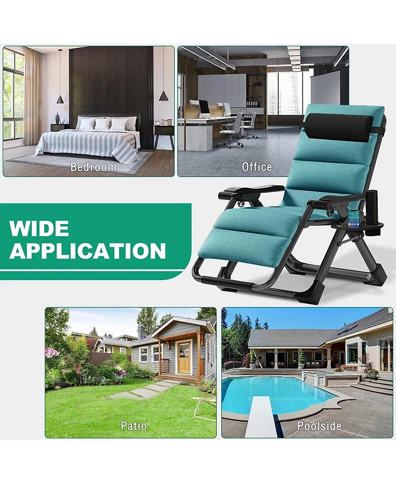 Aboron Zero Gravity Chair, Folding Portable Reclining Lounge Chair with Removable Cushion, Headrest, Reclining Patio Lounger Chair for Indoor,Outdoor