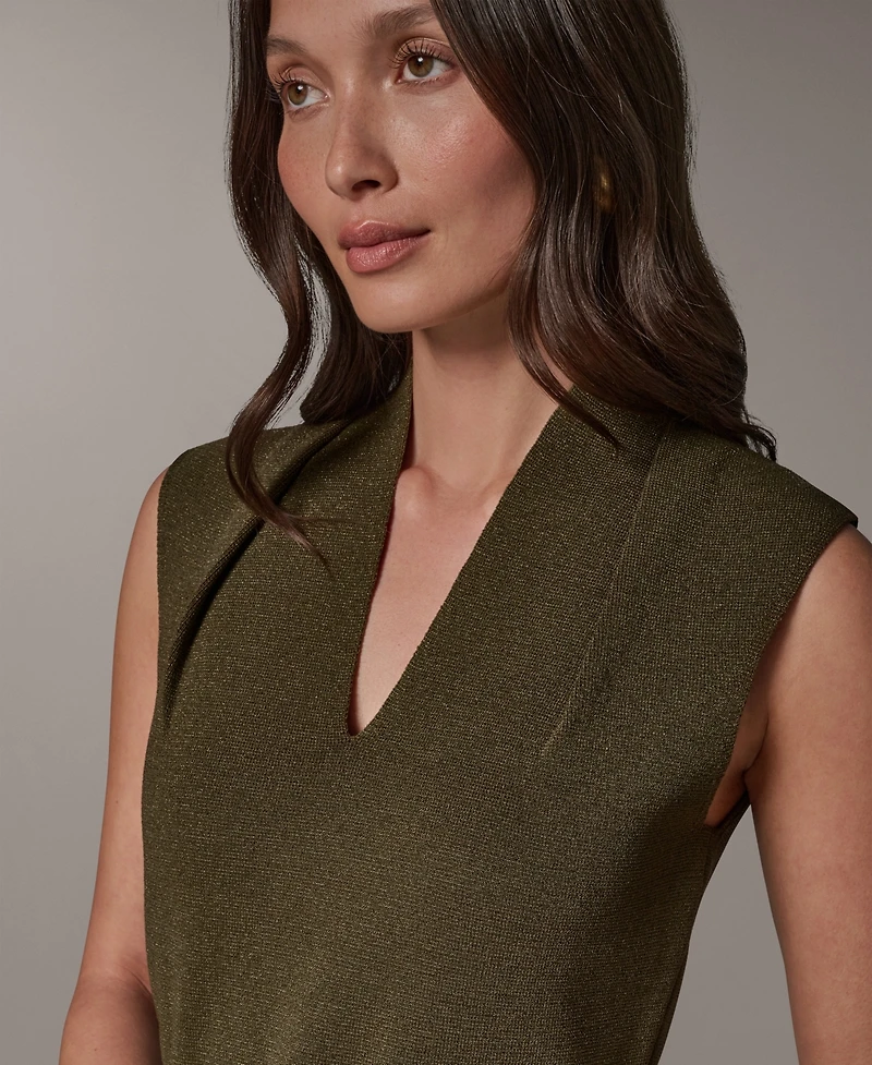 Donna Karan New York Women's Belted V-Neck Sleeveless Blouse