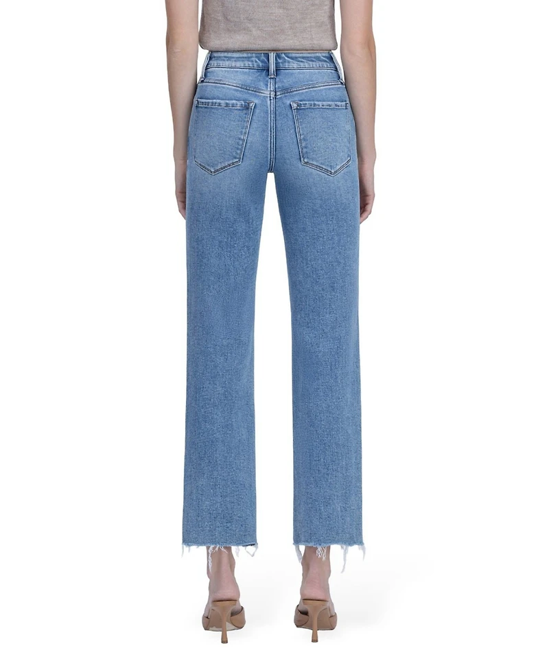 Flying Monkey Women's High Rise Distressed Detail Ankle Straight Jeans