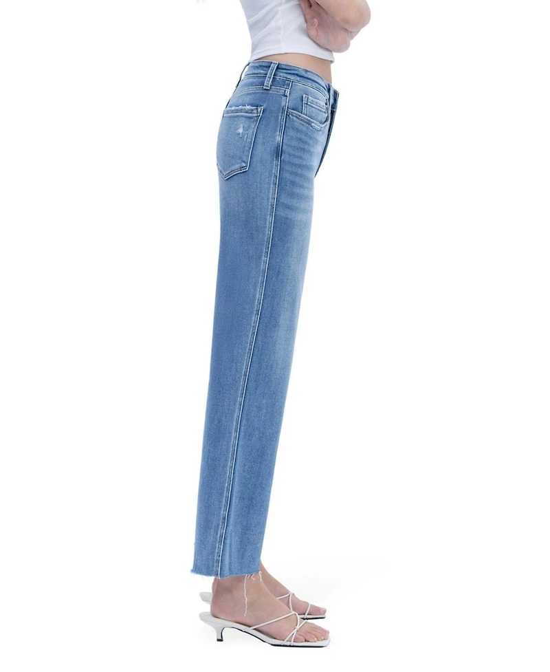 Flying Monkey Women's High Rise Raw Hem Slim Wide Leg Jeans
