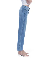 Flying Monkey Women's High Rise Raw Hem Slim Wide Leg Jeans