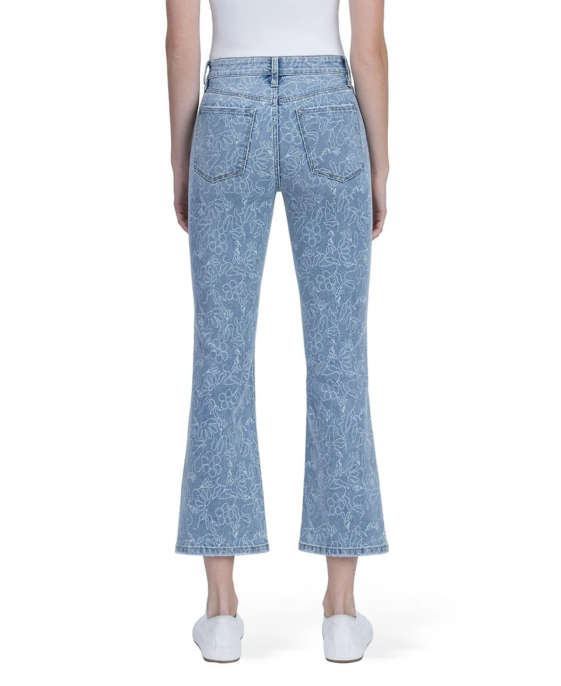 Vervet Women's High Rise Floral Print Crop Easy Flare Jeans