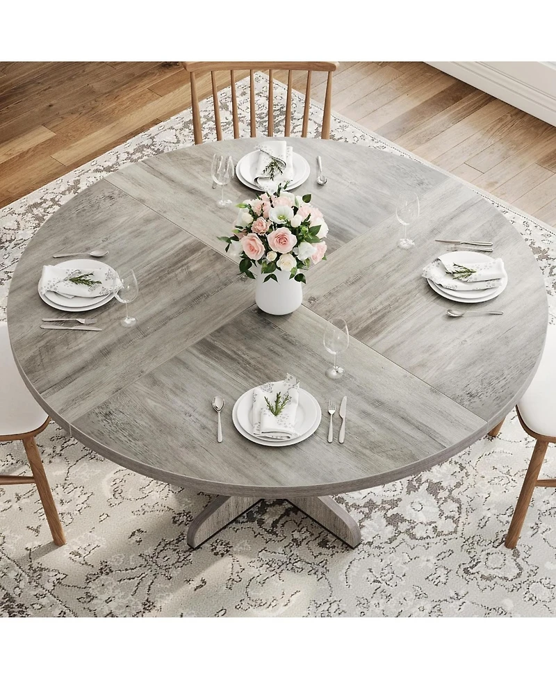 gaomon Round Dining Table for 4, Farmhouse Kitchen Table with Wood Top and Stable Base.