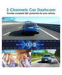 Neewer WiFi Fhd 1080P 3 Channel Car Dash Cam Front Rear Inside With 32G Mmc Card Motion Detection Loop Recording Infrared Night Vision