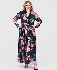 Anne Klein Plus Twist Front Floral-Print Maxi Dress