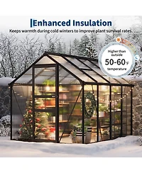 gaomon Polycarbonate Walk-In Greenhouse Heavy Duty Aluminum Frame, Lockable Sliding Door, Ground Stakes - Ideal for Garden, Backyard, Patio, Lawn