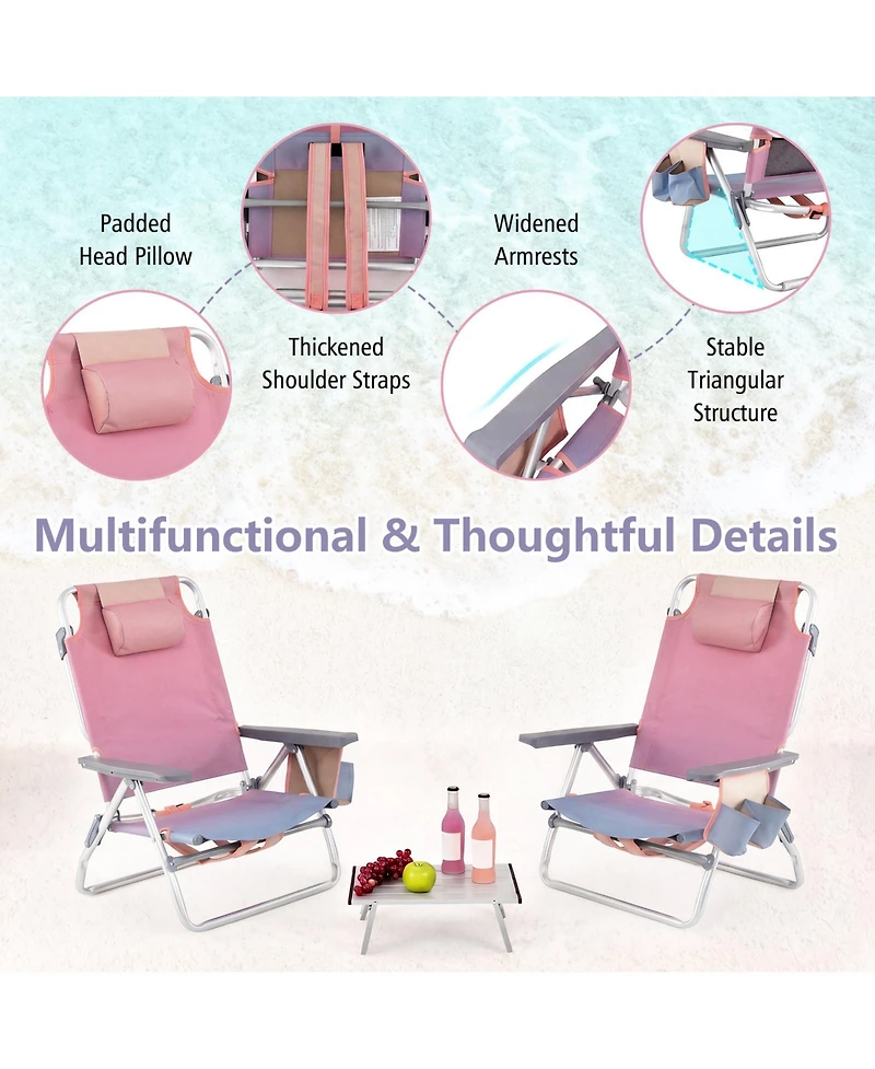 Gymax 2PCS Folding Backpack Beach Chair Table Set 5-Position Outdoor Reclining Chair