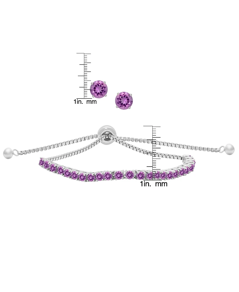 Macy's Simulated Round Adjustable Bracelet with Matching Stud Earrings 2-Piece Set