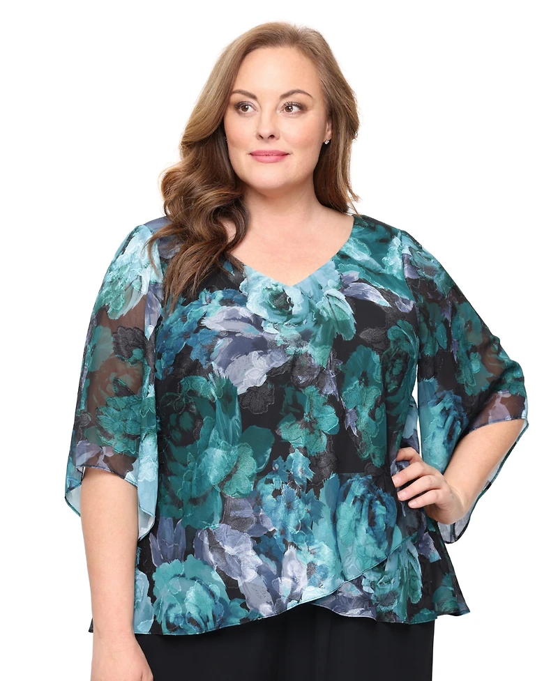 Alex Evenings Plus V-Neck Pull-On Top