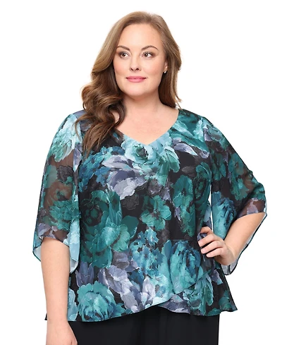 Alex Evenings Plus V-Neck Pull-On Top
