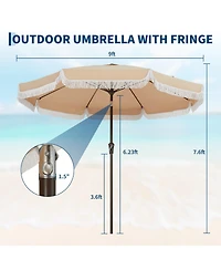 gaomon 9Feet Patio Outdoor Table Umbrella with Retro Fringe with Crank Handle for Backyard, Pool, Camping