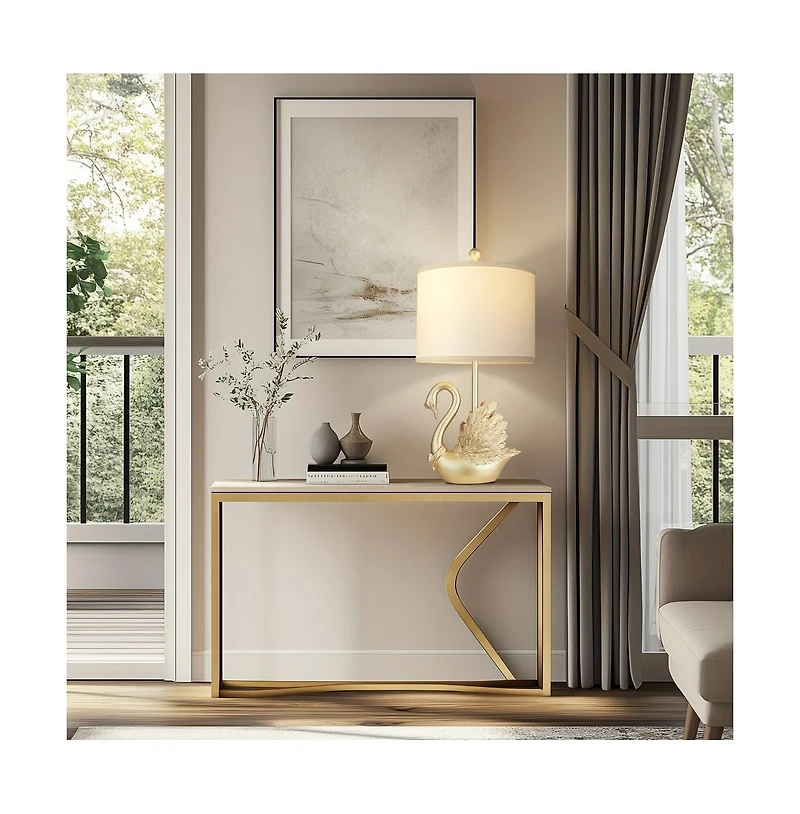 Sofucor 24" Two-piece Set of Table Lamps: Golden Brass Swan Table Lamps with Led Bulbs