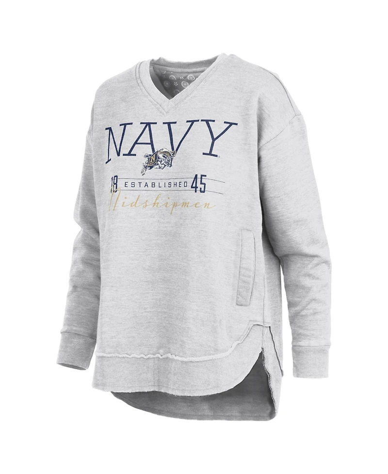 Pressbox Women's Heather Gray Navy Midshipmen Marcus East Hall Poncho V-Neck Sweatshirt