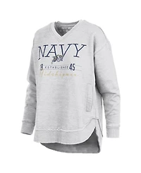 Pressbox Women's Heather Gray Navy Midshipmen Marcus East Hall Poncho V-Neck Sweatshirt