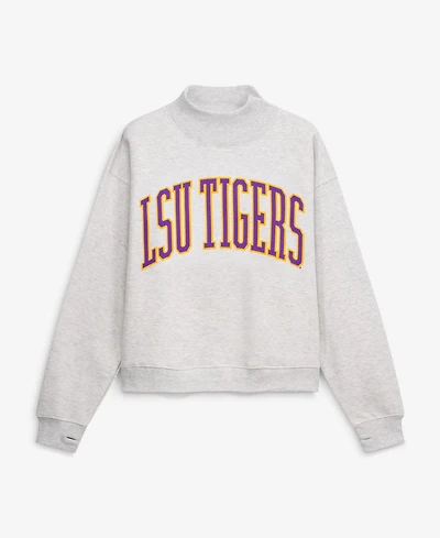 Pressbox Women's Ash Lsu Tigers Oversized Nelson Mock Neck Sweatshirt