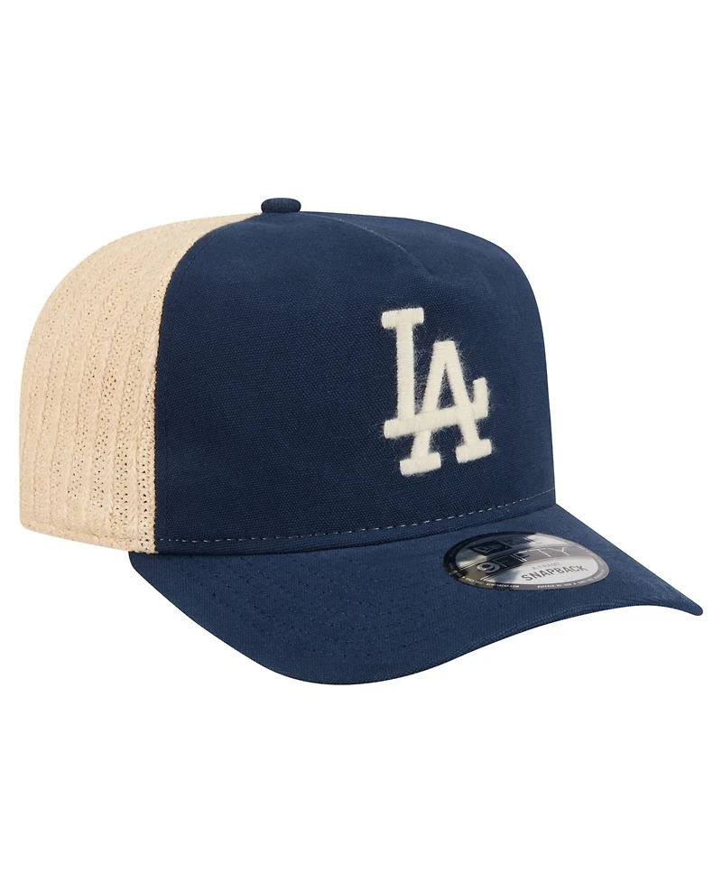 New Era Men's Blue/Natural Los Angeles Dodgers Grained 9FIFTY A-Frame Trucker Adjustable Hat