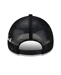 New Era Men's Black New York Yankees Side Script 9FORTY A-Frame Trucker Adjustable Hat